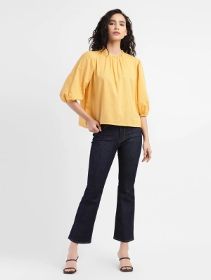 Women's Solid Yellow Round Neck Top