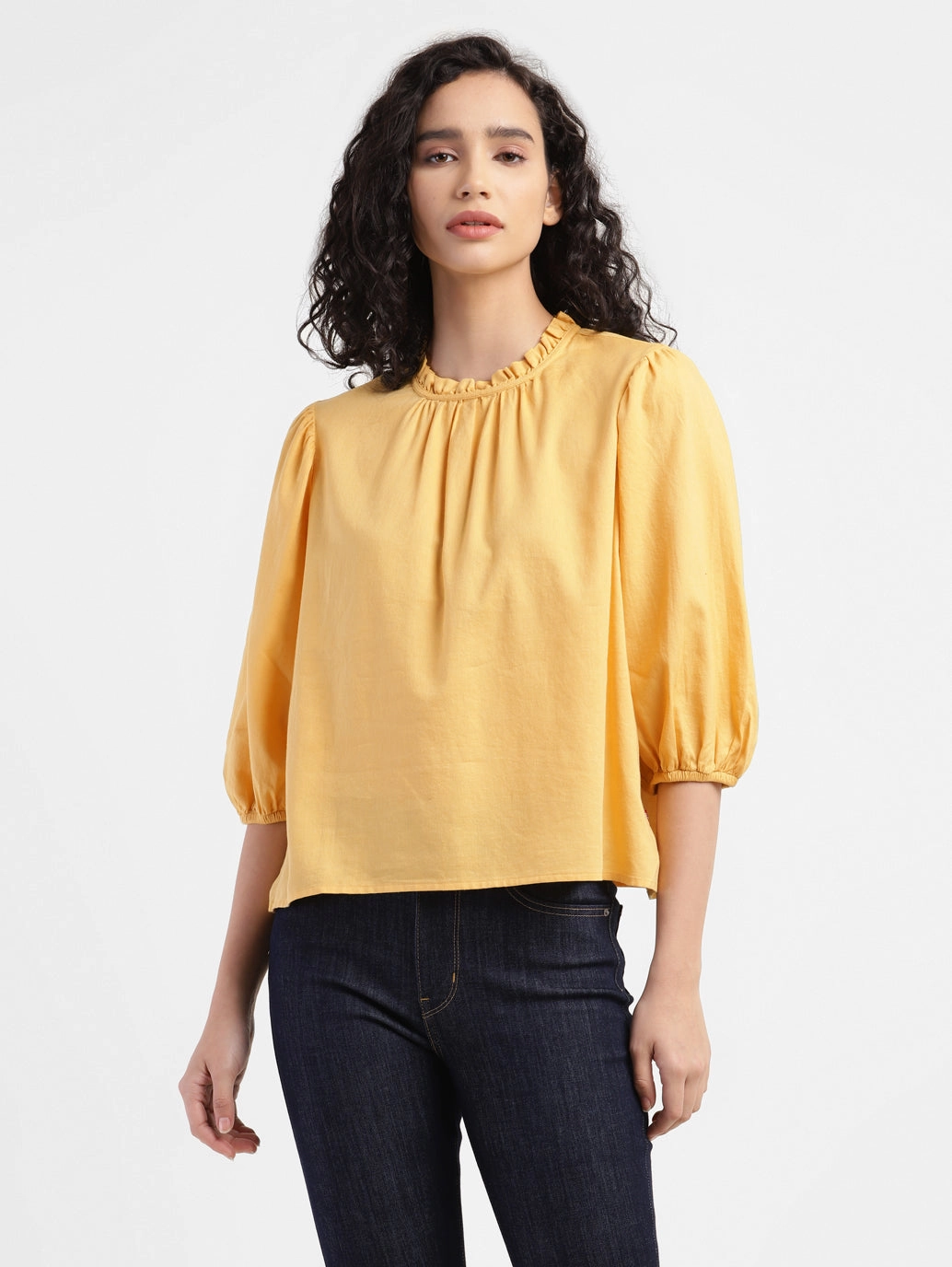 Women's Solid Yellow Round Neck Top
