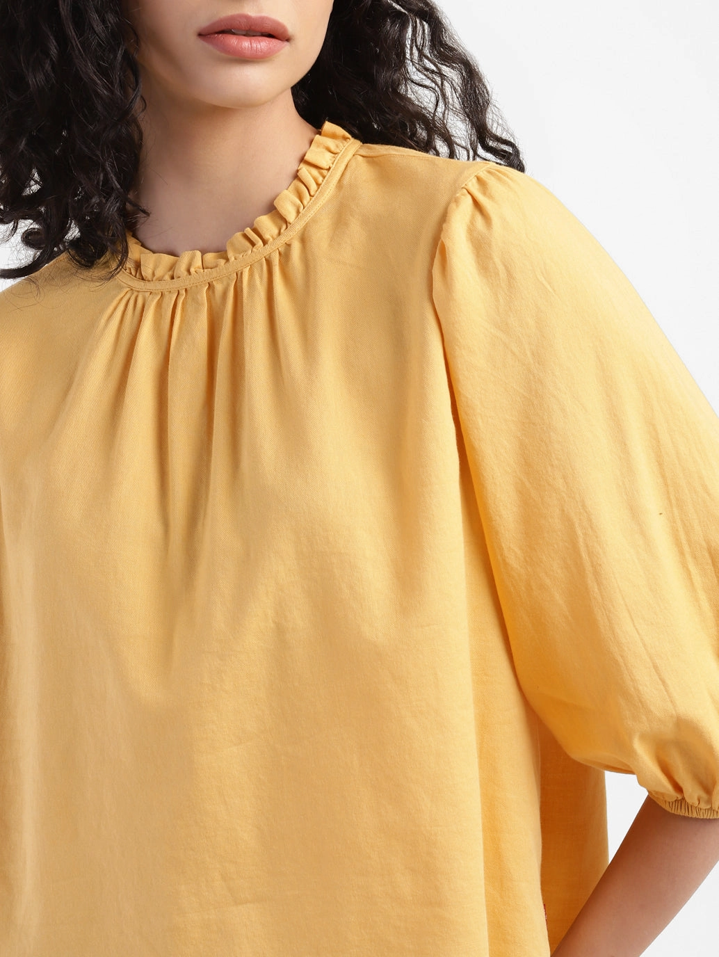 Women's Solid Yellow Round Neck Top