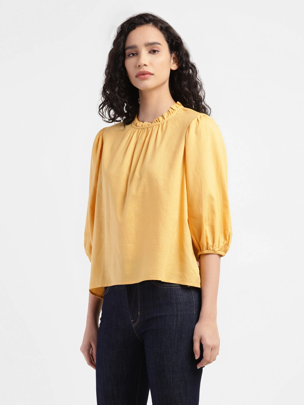 Women's Solid Yellow Round Neck Top