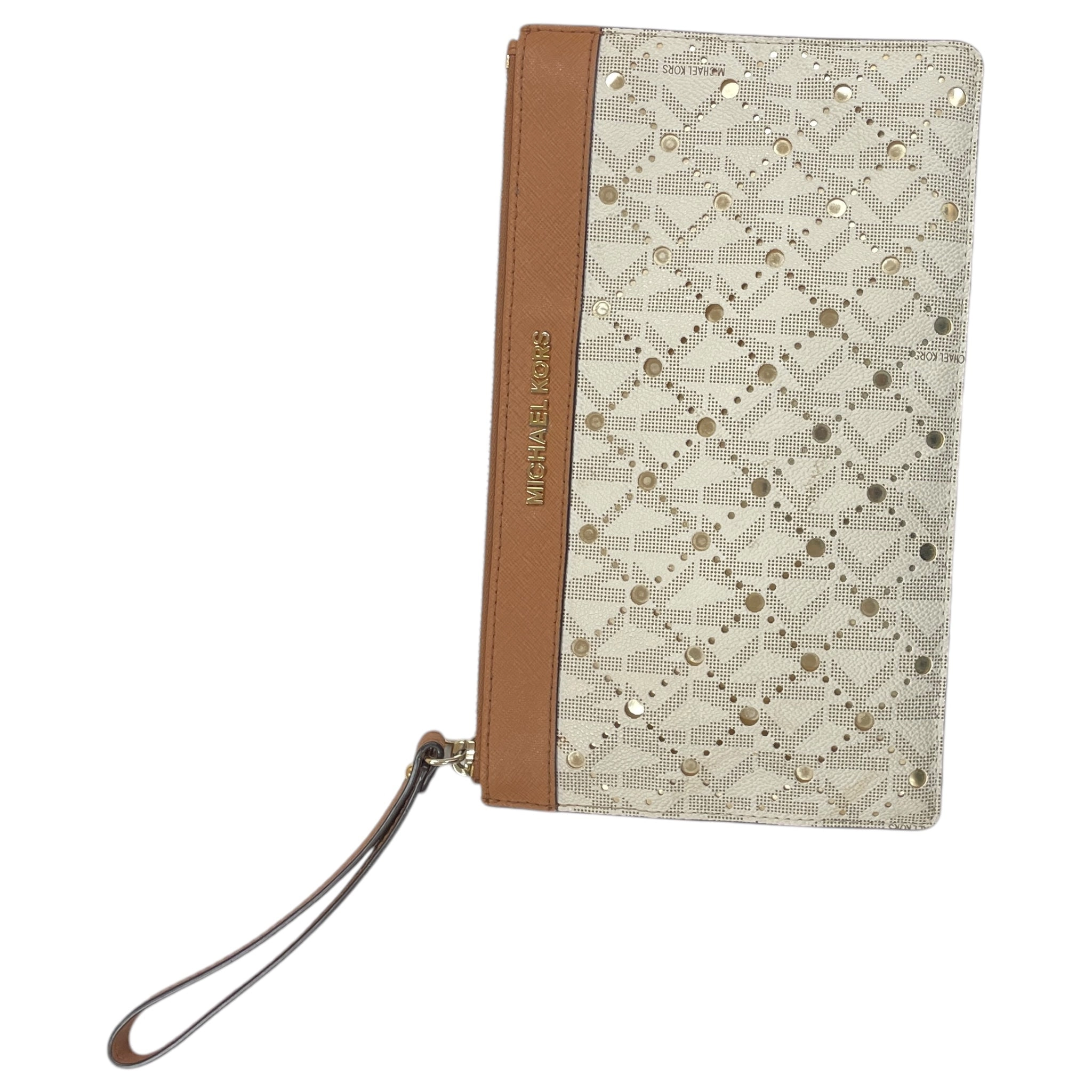 Wristlet Designer By Michael Kors In Cream & Tan, Size:Large