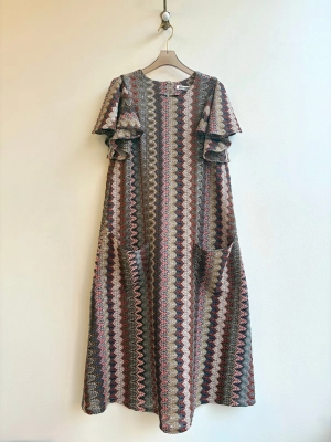 Zig-Zag Knit Chore Dress w/ Flutter Sleeve & Patch Pockets