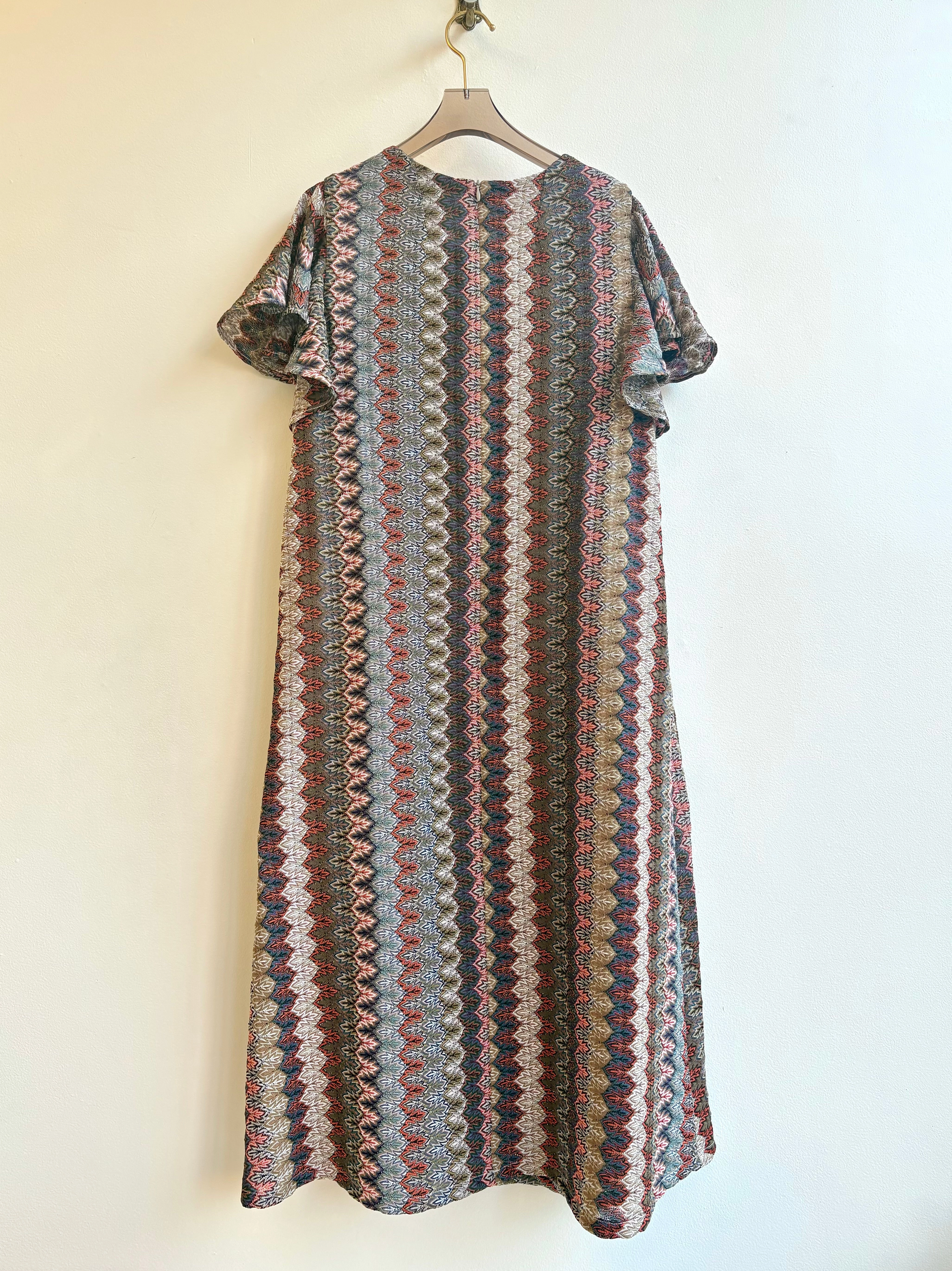 Zig-Zag Knit Chore Dress w/ Flutter Sleeve & Patch Pockets