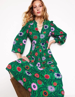 Zoe Trim Detail Midi Dress-Rich Emerald, Meadow Vine